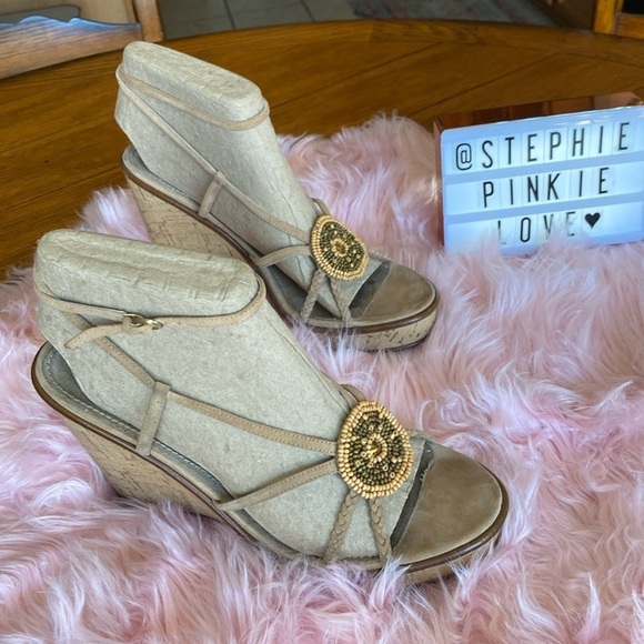 Paolo Shoes - Paola Strappy Summer wedge. Ladies Size 10M Beaded medallion accent.